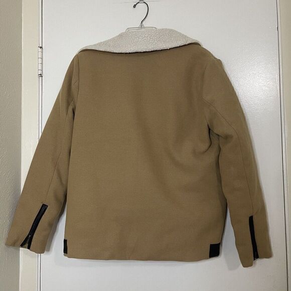 Forever 21 aviator style tan brown sherpa full zip coat size small - Picture 5 of 6